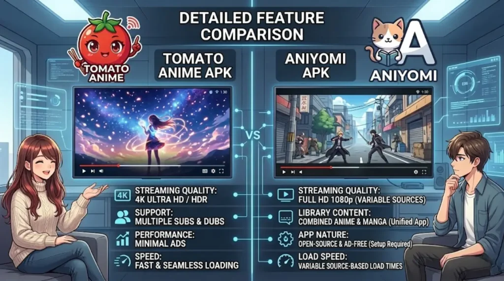 Tomato Anime APK vs Aniyomi APK Feature Comparison